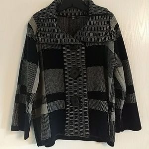 Sioni Womens Large Gray Black Button Down Sweater